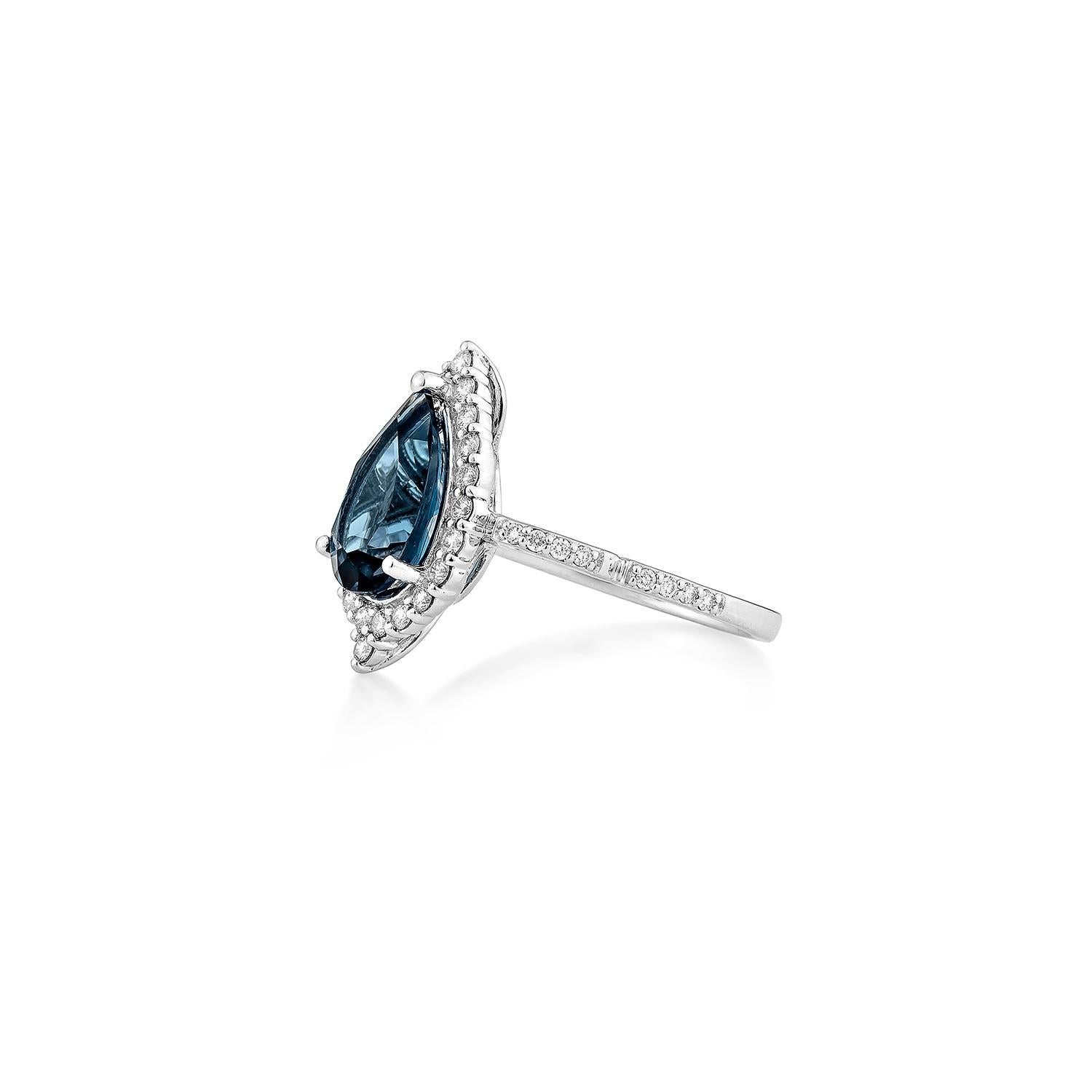 Pear Cut Sunita Nahata London Blue Topaz 2.59ct. Fancy Ring in 14KWG with Diamond. For Sale