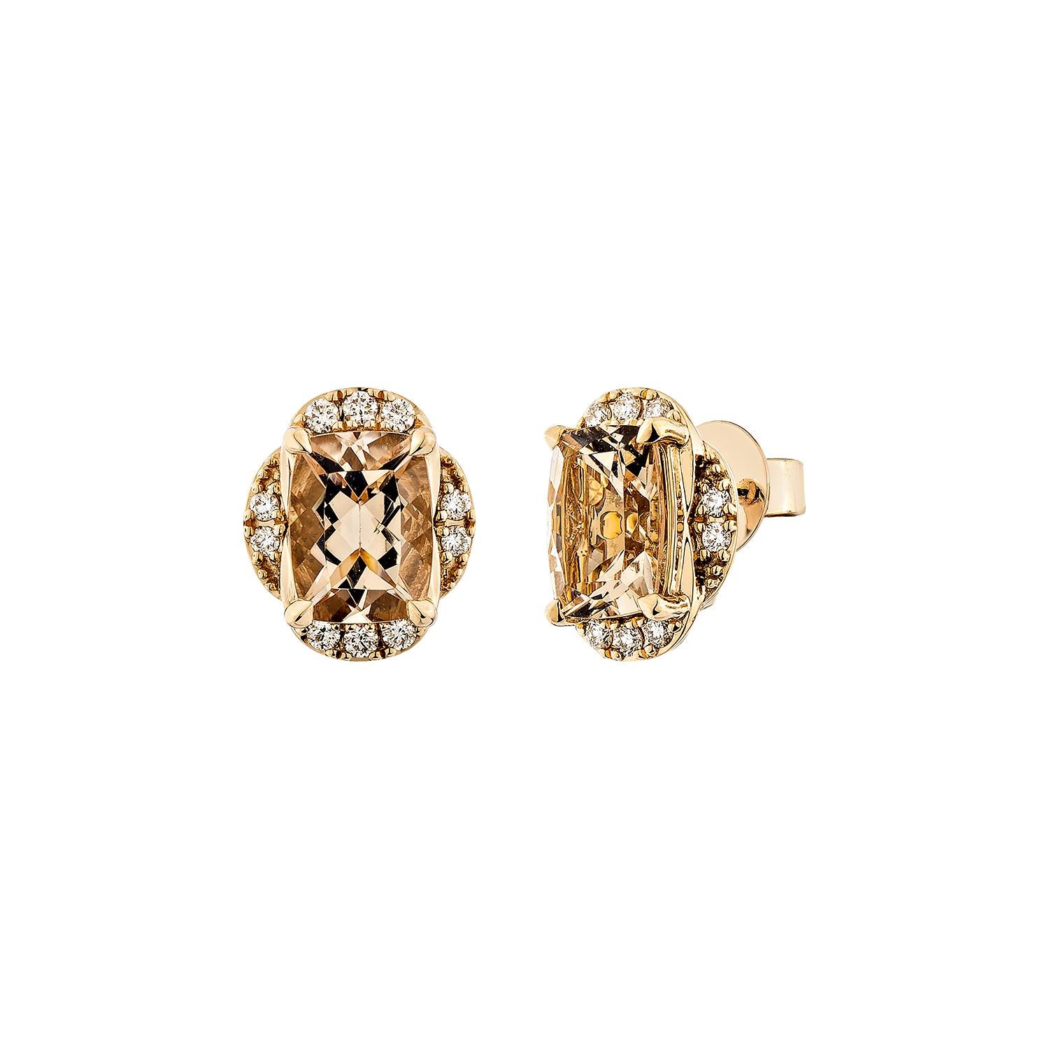 Taglio cuscino Orecchini con Morganite da 2,59 carati in 18KRG e diamanti. in vendita