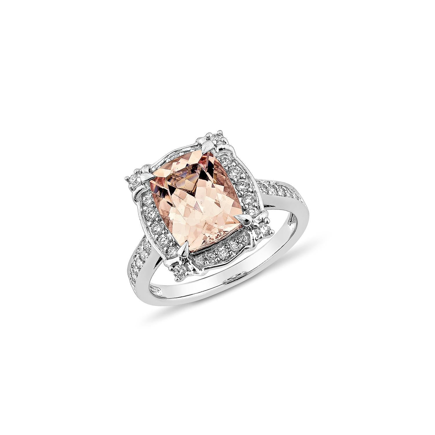 Contemporary Sunita Nahata Pink Morganite 2.63ct. Fancy Ring in 18KWG with Diamond. For Sale
