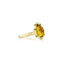 Sunita Nahata Citrine 2.63ct. Ring in 18KYG with Tsavorite & White Diamond.