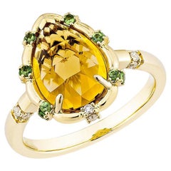 Sunita Nahata Citrine 2.63ct. Ring in 18KYG with Tsavorite & White Diamond.