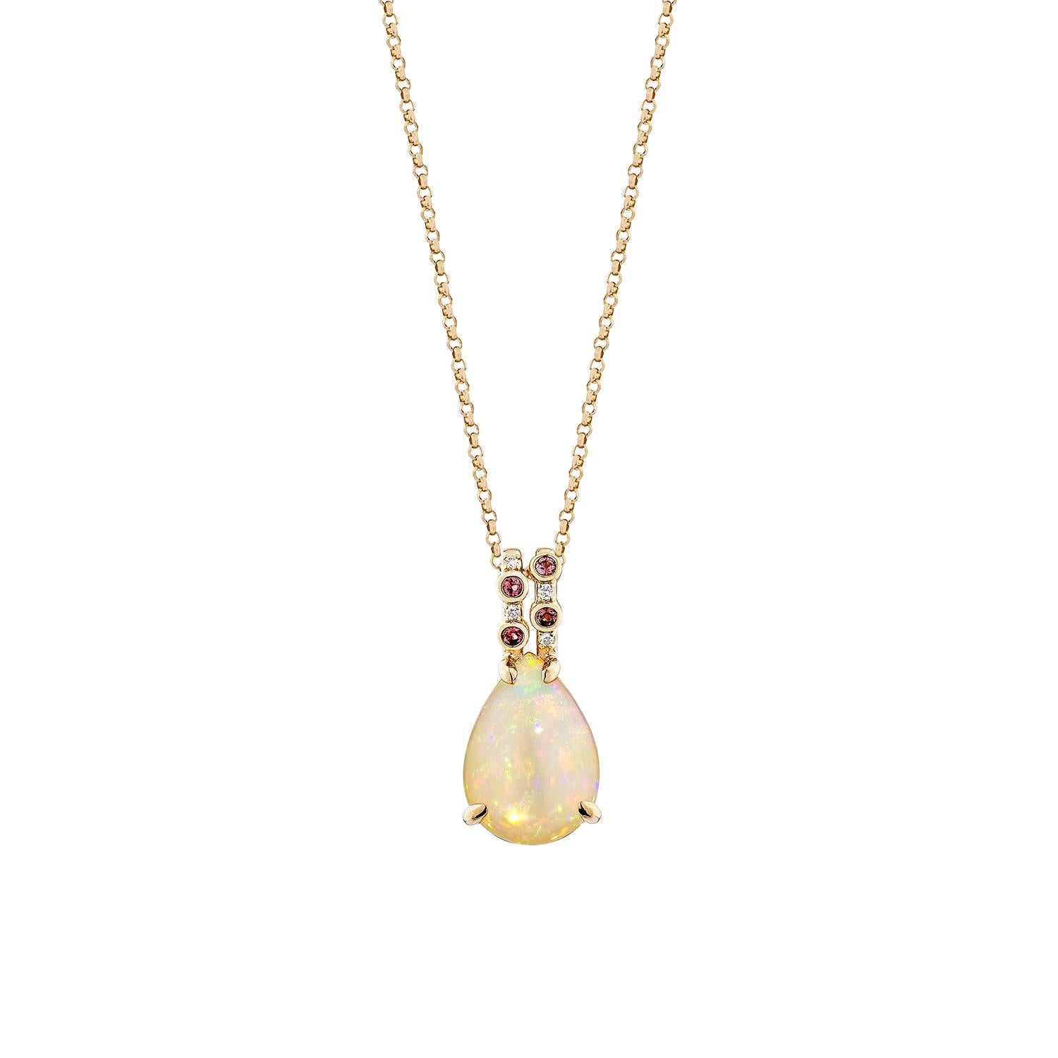 Taille poire Sunita Nahata Opale et tourmaline rose 2,68ct. Pendentif en 18KRG avec diamant. en vente