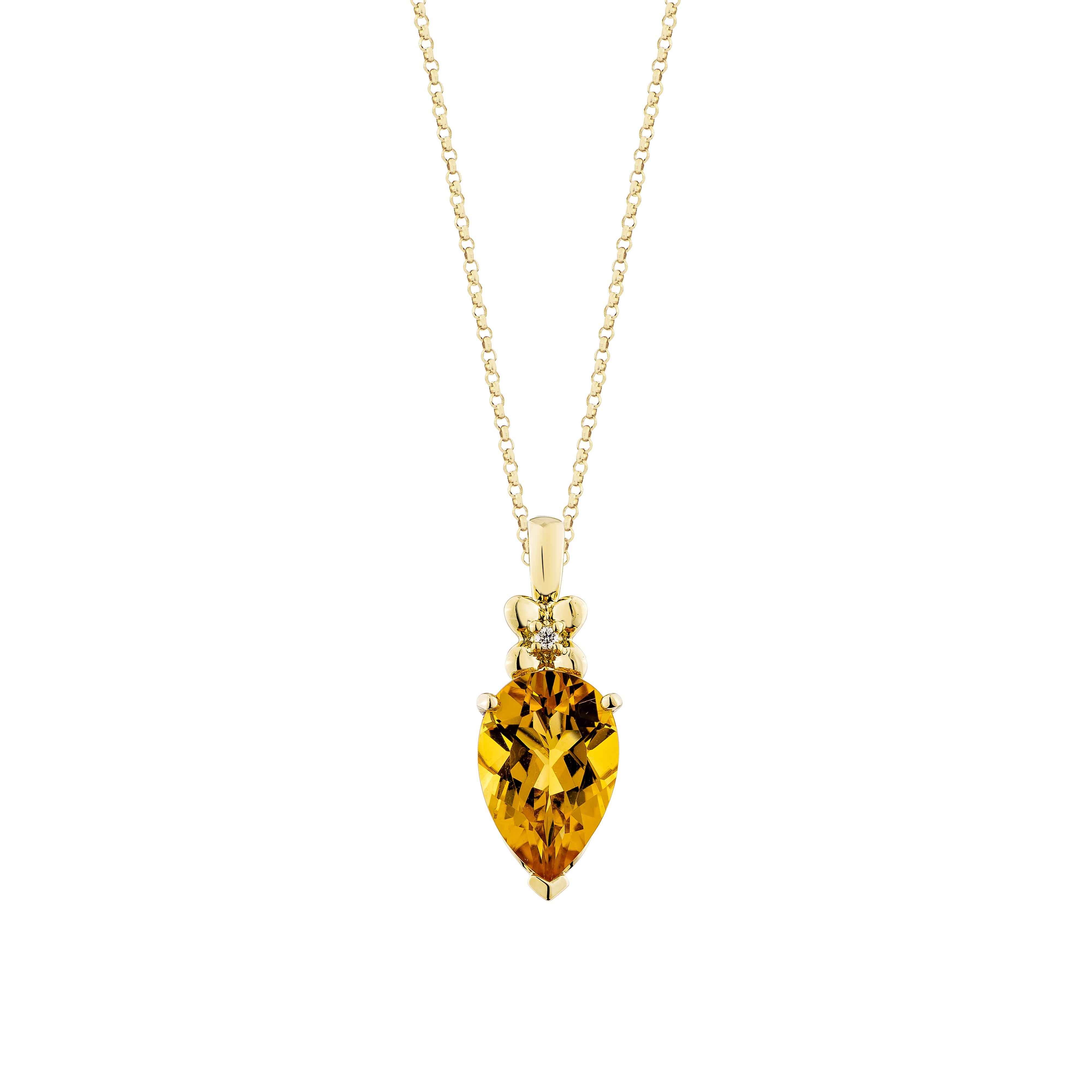 Taglio a goccia Sunita Nahata Citrino 2.71ct. Ciondolo in 14KYG con diamante bianco. in vendita