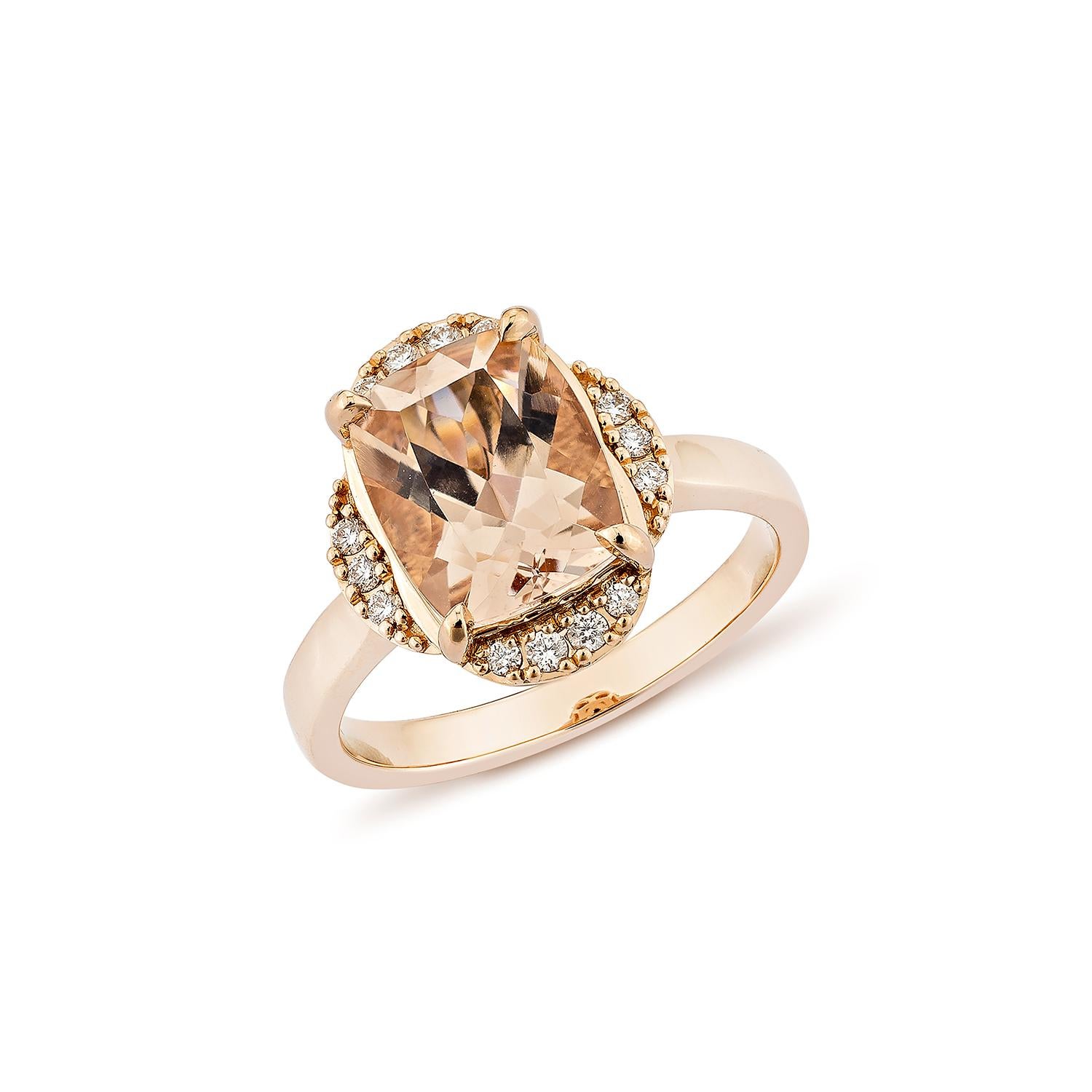 Contemporary Sunita Nahata Morganite 2.74ct. Fancy Ring in 18KRG with Diamond. For Sale