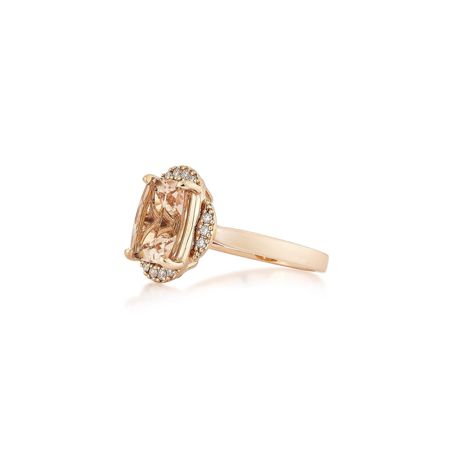 Cushion Cut Sunita Nahata Morganite 2.74ct. Fancy Ring in 18KRG with Diamond. For Sale