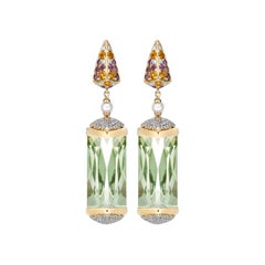 Sunita Nahata Mint Quartz 27.5ct. Earrings in 18KYG with Diamond.