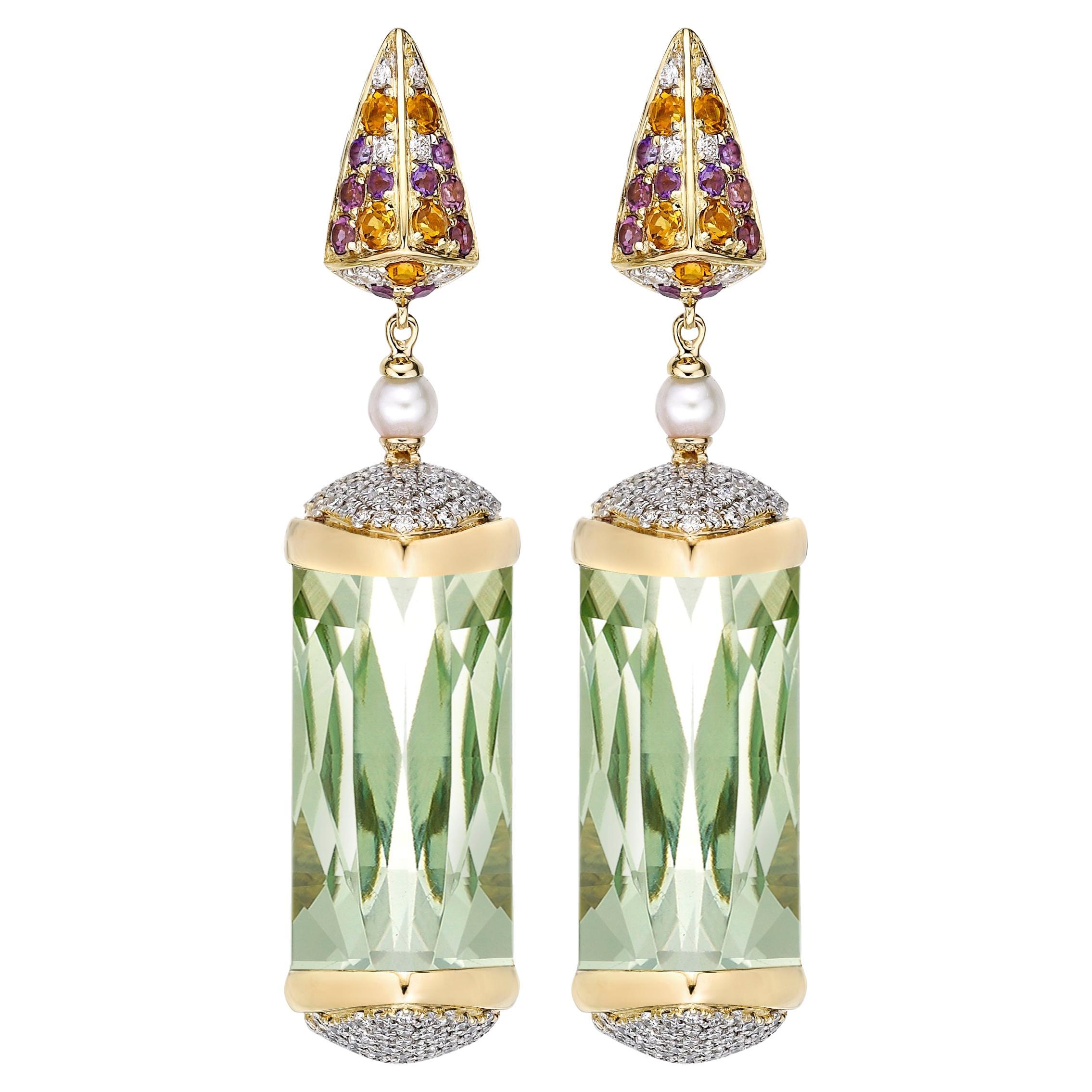 Sunita Nahata Mint Quartz 27.5ct. Earrings in 18KYG with Diamond.