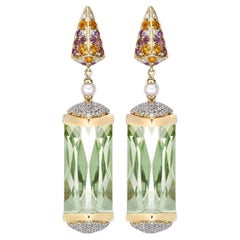 Sunita Nahata Quartz menthe 27.5 carats. Boucles d'oreilles en 18 carats et diamants.