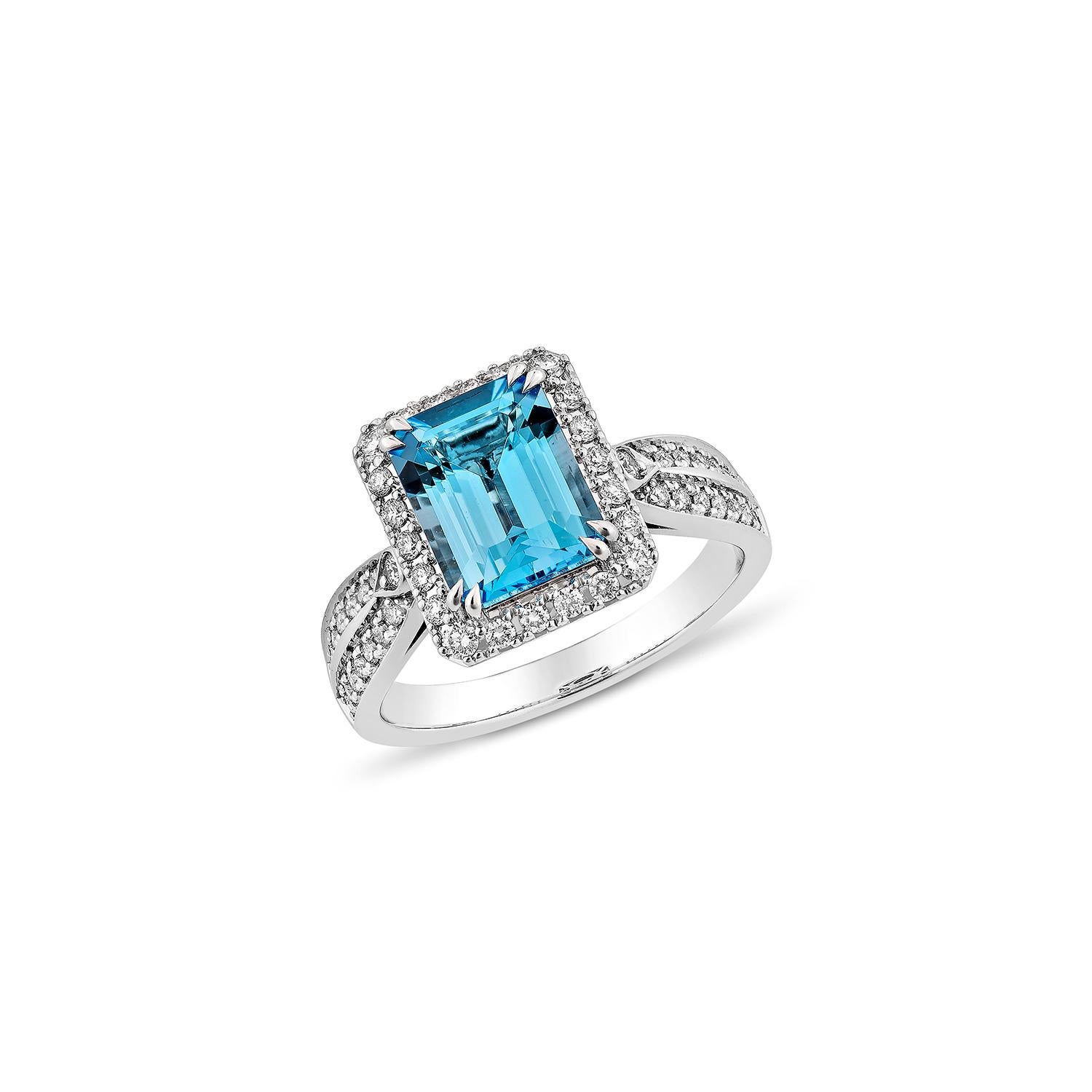 Contemporary Sunita Nahata Swiss Blue Topaz 2.75ct. Fancy Ring in 14KWG with Diamond. For Sale