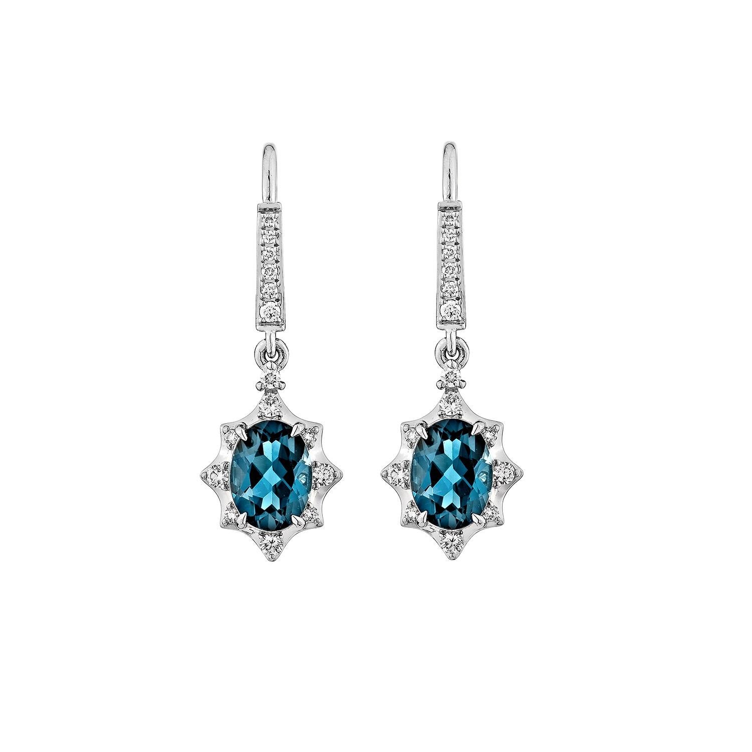 Sunita Nahata London Blauer Topas 2.76 Karat. Tropfenohrringe aus 14KWG mit Diamanten. (Zeitgenössisch) im Angebot