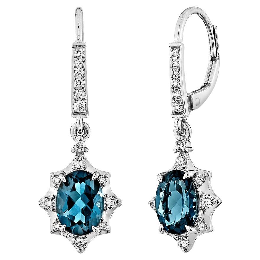 Sunita Nahata London Blauer Topas 2.76 Karat. Tropfenohrringe aus 14KWG mit Diamanten. im Angebot