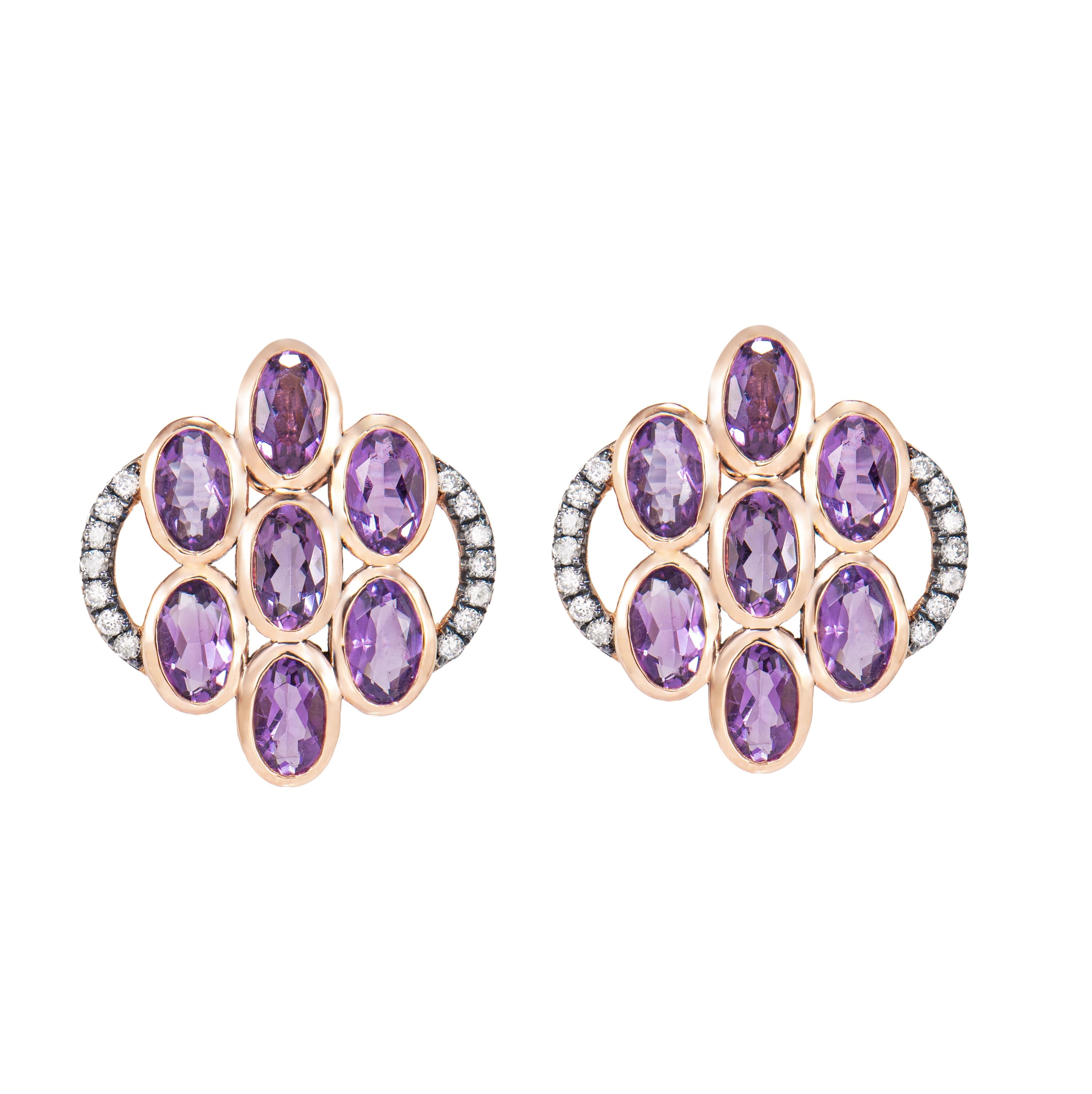 Sunita Nahata Amatista 2.81ct. Pendientes de gota en 14KRG con diamante. Contemporáneo en venta