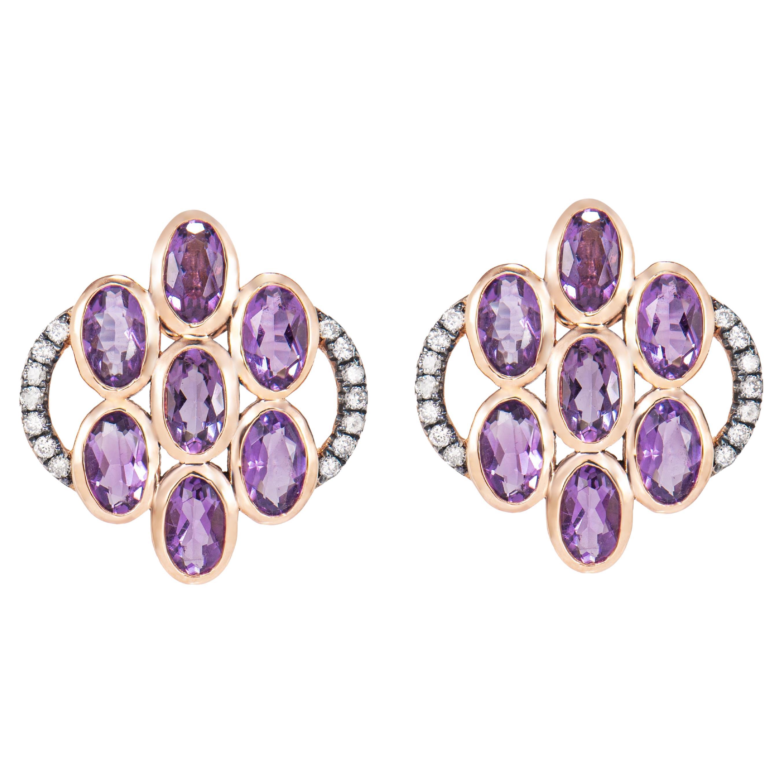 Sunita Nahata Amethyst 2.81ct. Drop Earrings in 14KRG with Diamond.