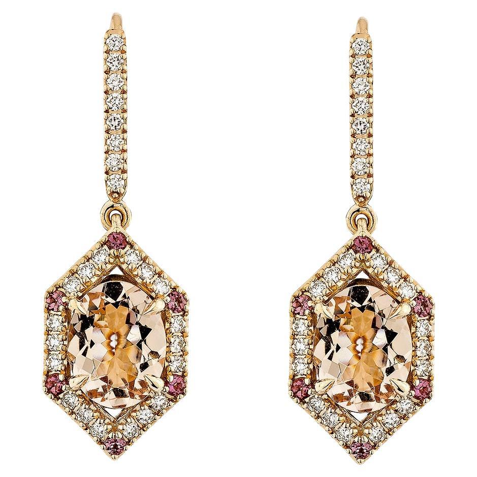 Sunita Nahata Morganite & Tourmaline 2.81ct. Earrings in 18KRG with Diamond.