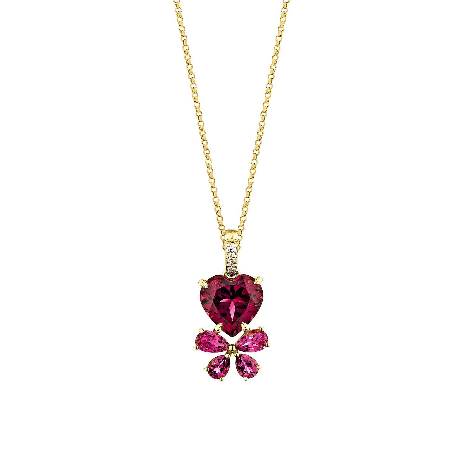 Contemporaneo Sunita Nahata Rodolite e Tormalina 2,82ct. Ciondolo in 18KYG con diamante. in vendita