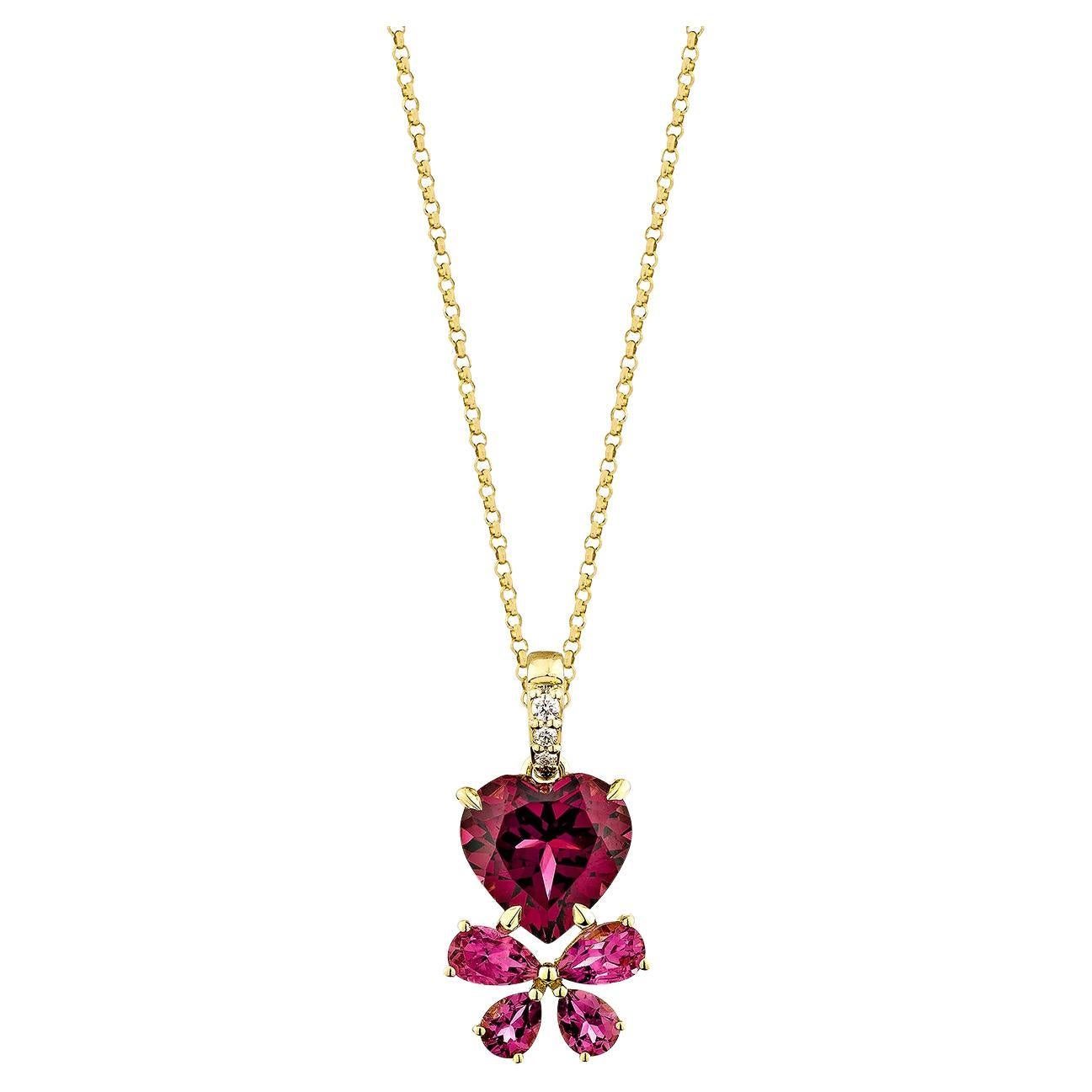 Sunita Nahata Rhodolite & Tourmaline 2.82ct. Pendant in 18KYG with Diamond.