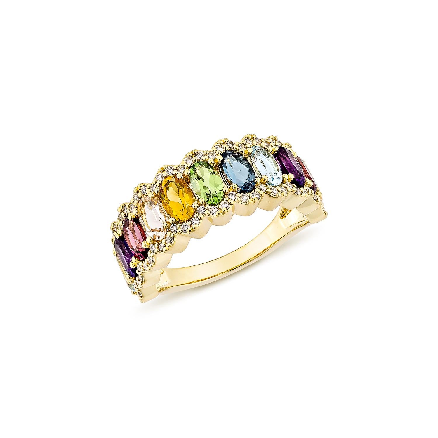 Contemporary Sunita Nahata Rainbow Gemstone 2.85ct. Ring in 18KYG with White Diamond. For Sale