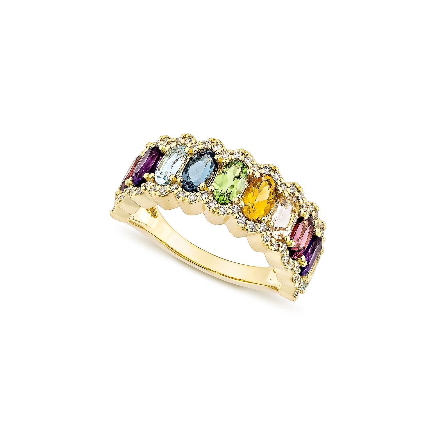 Sunita Nahata Rainbow Gemstone 2.85ct. Ring in 18KYG with White Diamond. In New Condition For Sale In Hong Kong, HK