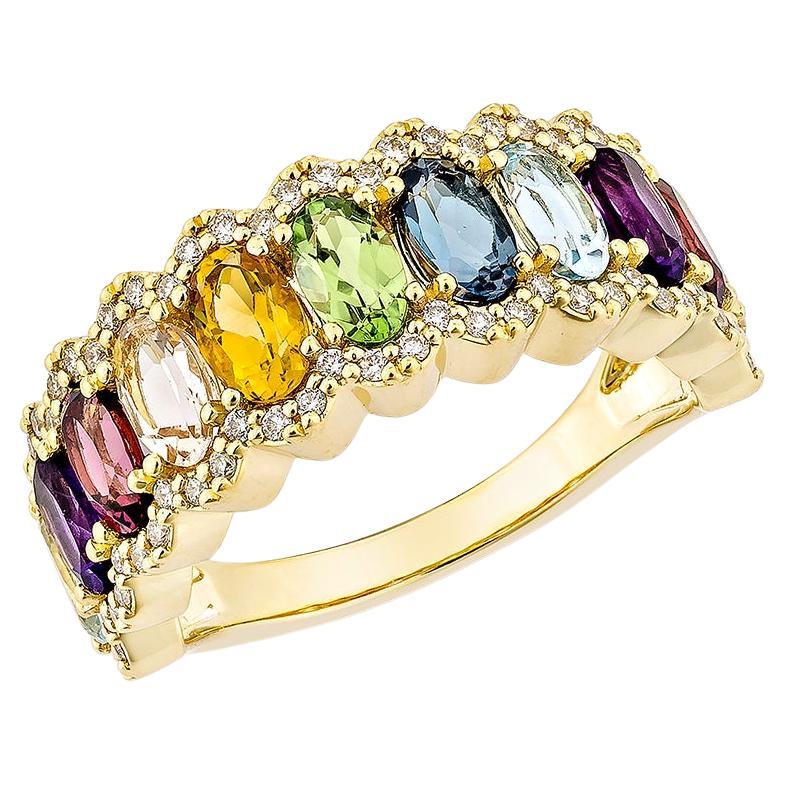Sunita Nahata Rainbow Gemstone 2.85ct. Ring in 18KYG with White Diamond.