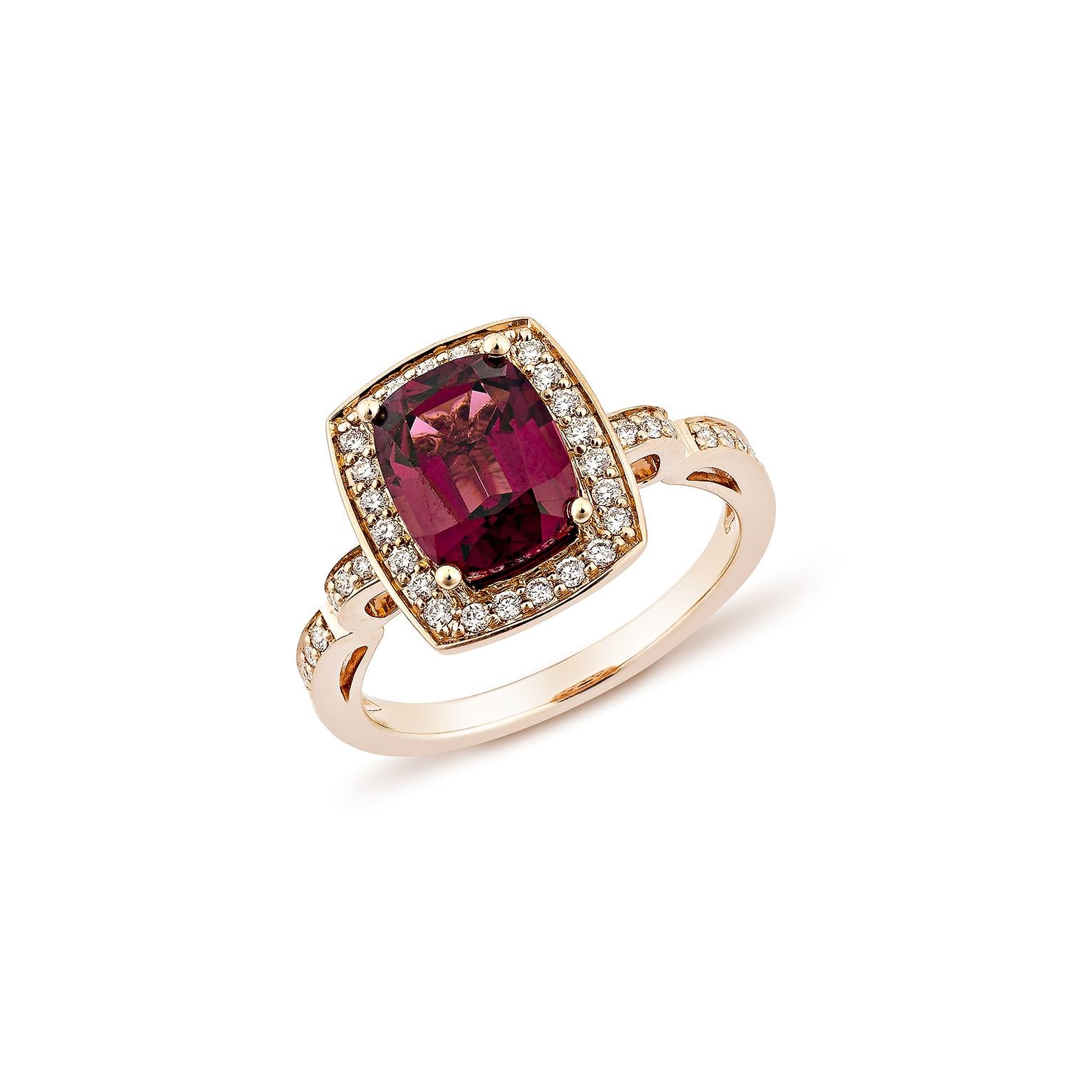 Contemporary Sunita Nahata Rhodolite 2.85ct. Fancy Ring in 14KRG with White Diamond. For Sale