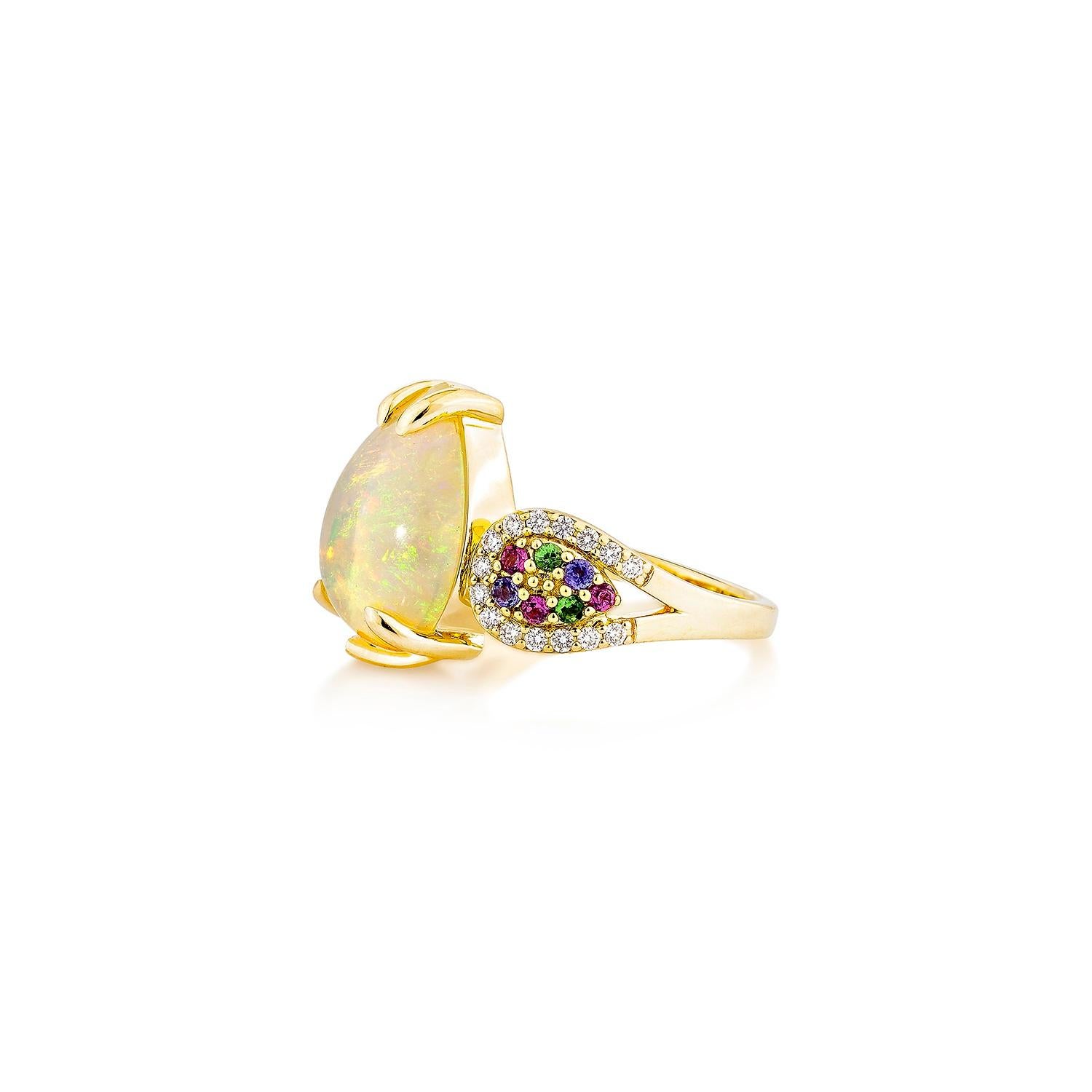 Pear Cut Sunita Nahata Ethiopian Opal 2.85ct. Ring in 18KYG with Mix Gemstone & Diamond. For Sale