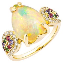 Sunita Nahata Ethiopian Opal 2.85ct. Ring in 18KYG with Mix Gemstone & Diamond.