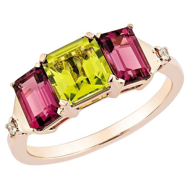 Sunita Nahata Peridot & Rhodolite 2.86ct. Fancy Ring in 18KRG with Diamond. For Sale