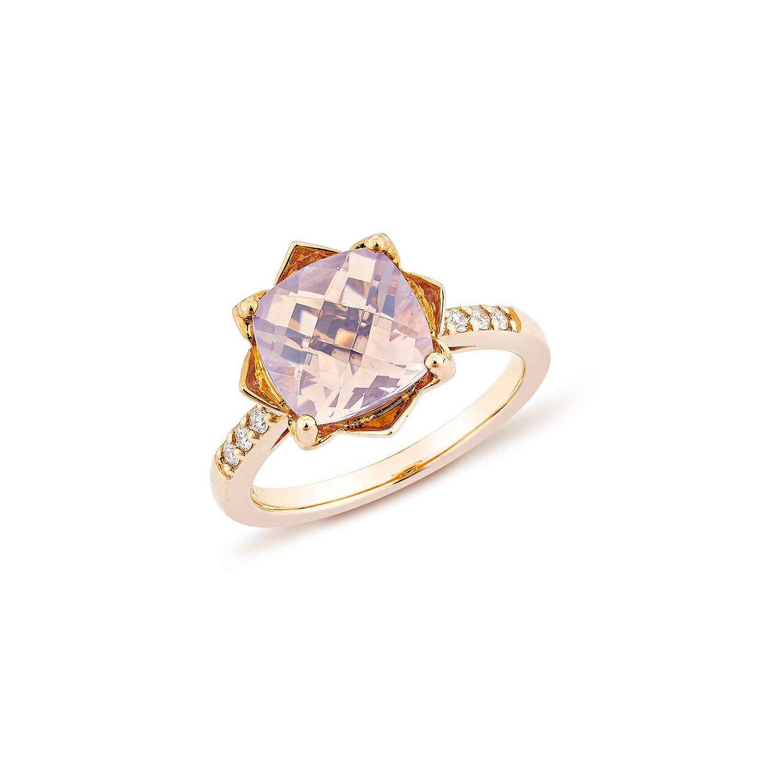 Contemporain Sunita Nahata Quartz lavande 2,87ct. Bague fantaisie en 18KRG avec diamant. en vente