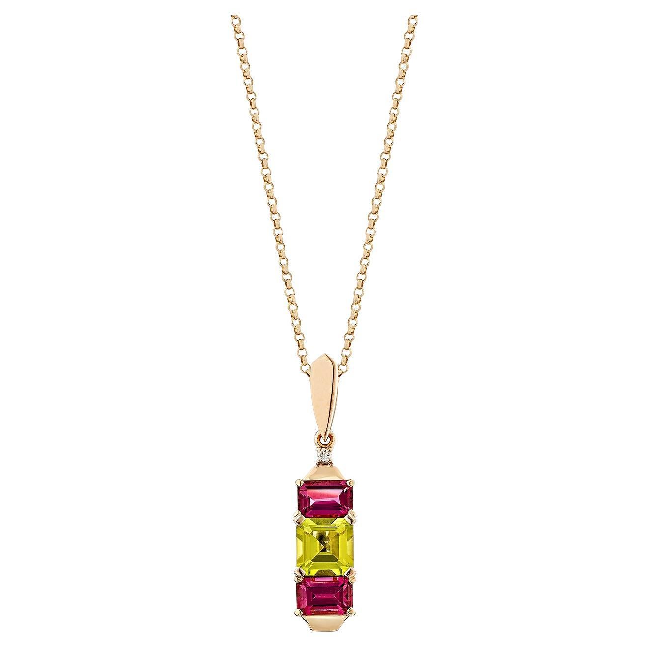Sunita Nahata Peridot & Rhodolite 2.87ct. Pendant in 18KRG with Diamond.