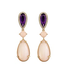 Sunita Nahata Two Sided Guava & Moonstone 28.78ct. Earring in 18KRG with Diamond
