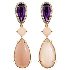 Sunita Nahata Guava e Pietra di Luna a due facce 28,78ct. Orecchino in 18KRG con diamante
