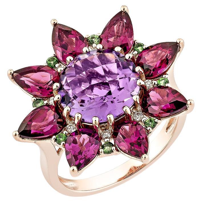 Sunita Nahata Amethyst & Mix Gemstone 2.90ct. Ring in 14KRG with Diamond.