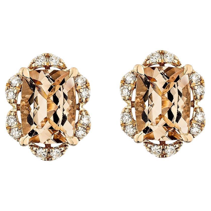 Sunita Nahata Morganite 2.93ct. Stud Earring in 18KRG with Diamond.