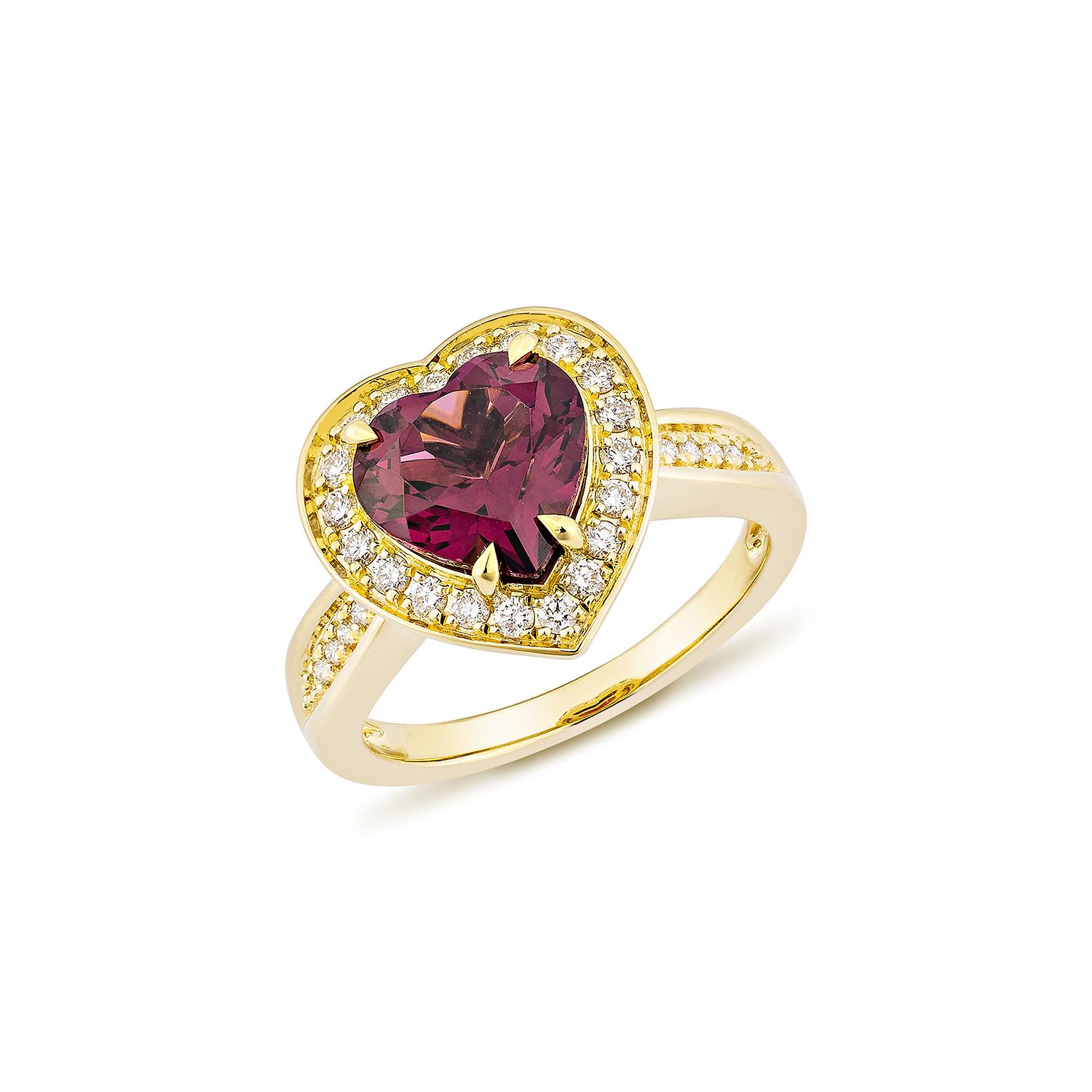 Contemporary Sunita Nahata Rhodolite 2.93ct. Fancy Ring in 18KYG with White Diamond. For Sale