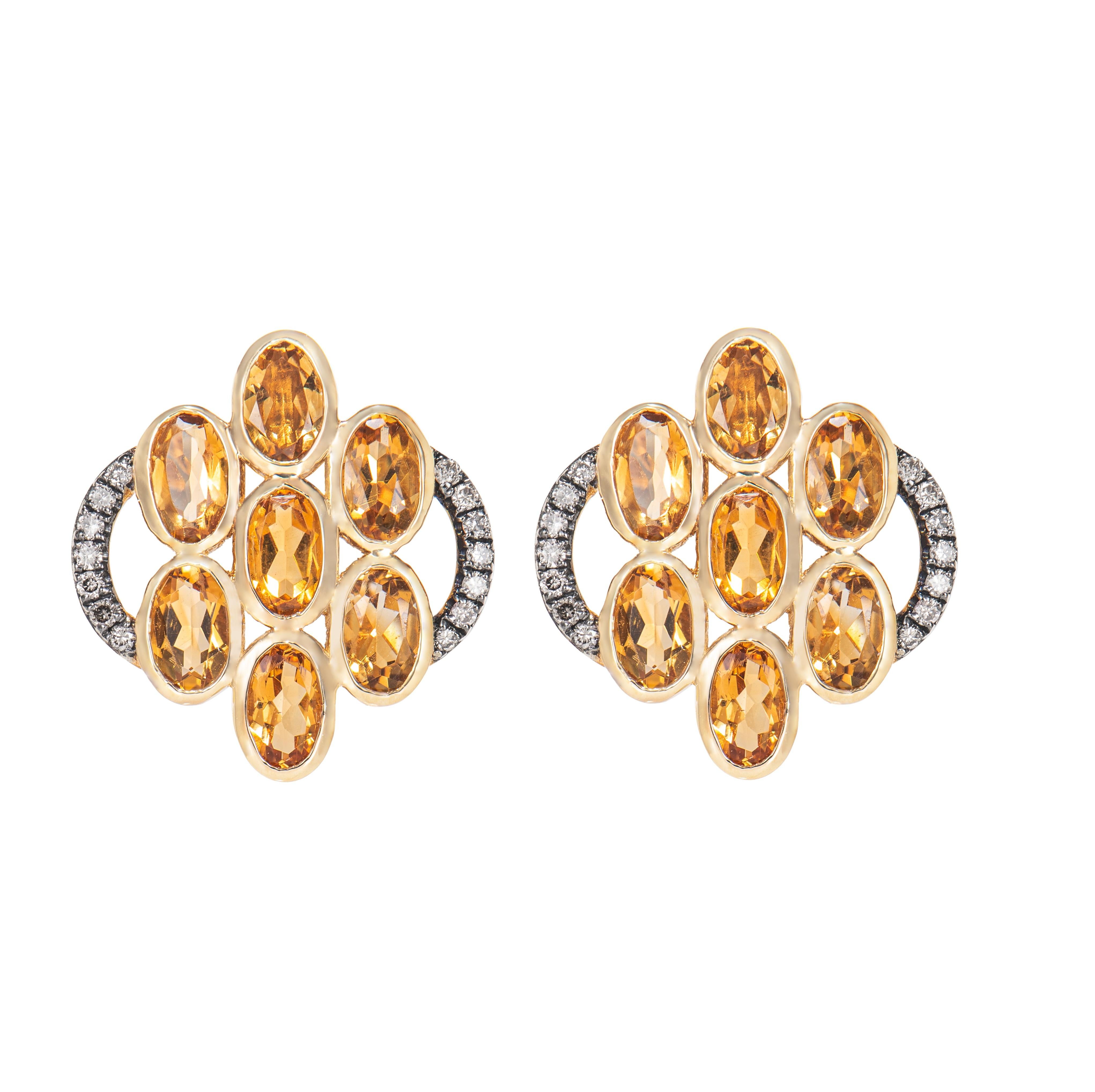 Contemporain Sunita Nahata Citrine 2.94 carats Pendants d'oreilles en 14KYG avec diamant Brown. en vente
