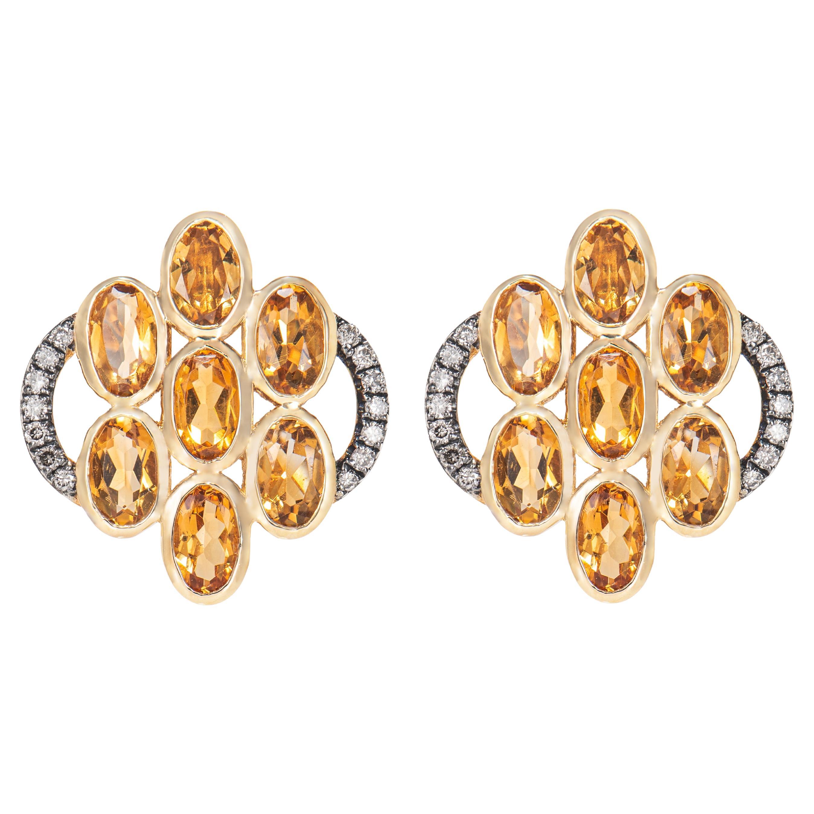 Sunita Nahata Citrine 2.94ct. Drop Earrings in 14KYG with Brown Diamond.