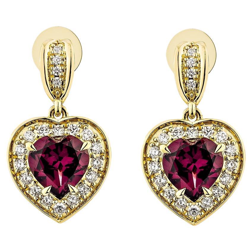 Sunita Nahata Rhodolite 3.02ct. Drop Earrings in 18KYG with Diamond. For Sale