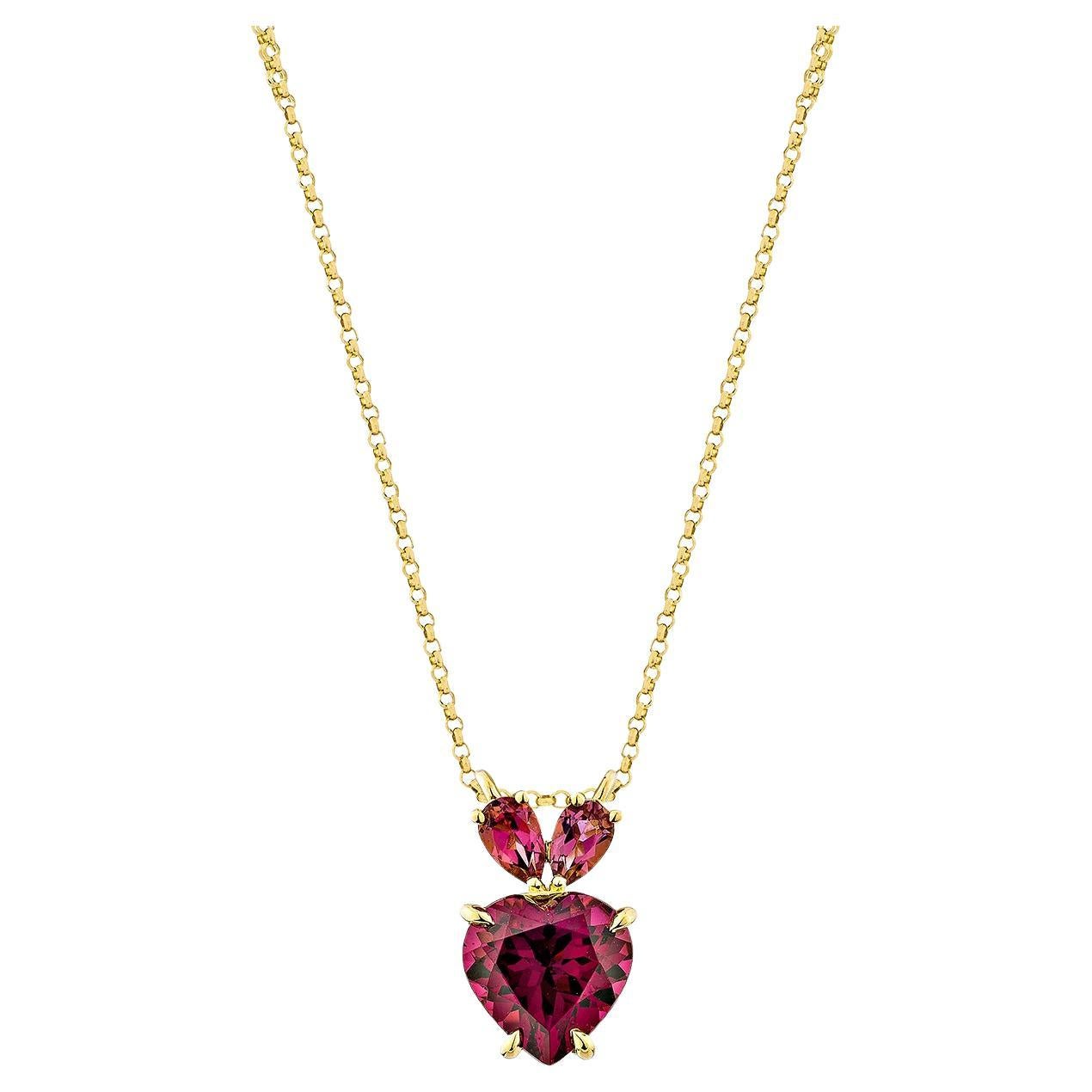 Ciondolo con rodolite 3,05ct. e tormalina rosa in 18KYG. in vendita