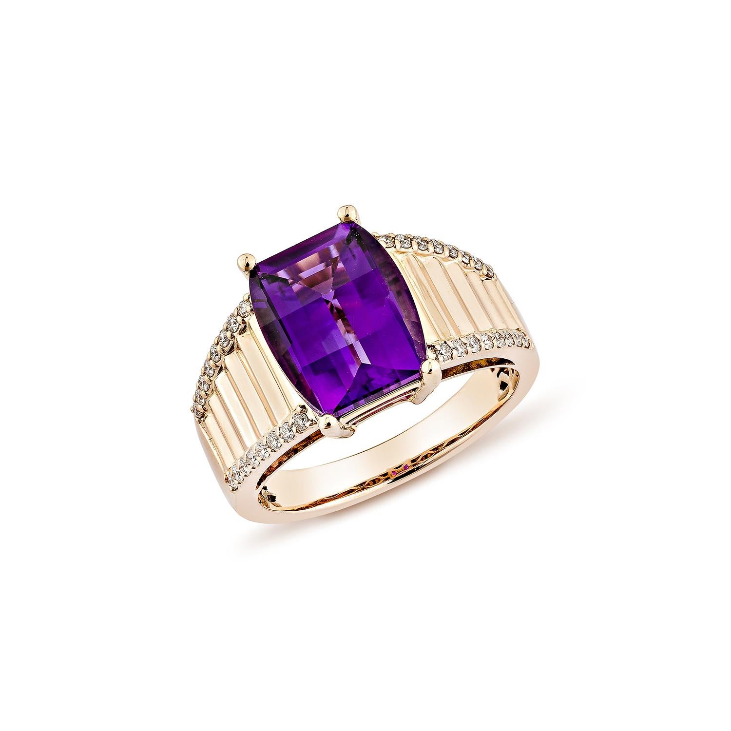 Contemporary Sunita Nahata Amethyst 3.06ct. Fancy Ring in 14KRG with White Diamond. For Sale
