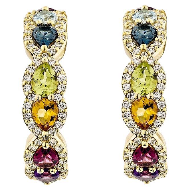 Sunita Nahata Rainbow Gemstones 3.06ct. Earrings in 18KYG with Diamond.