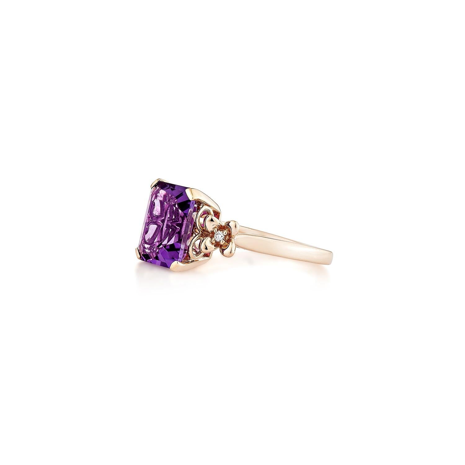 Sunita Nahata Amatista 3.09ct. Anillo de fantasía en oro rosa de 14 quilates con diamante. Corte octogonal en venta