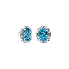 Sunita Nahata Swiss Blue Topaz 3.11ct. Stud Earrings in 14KWG with Diamond.