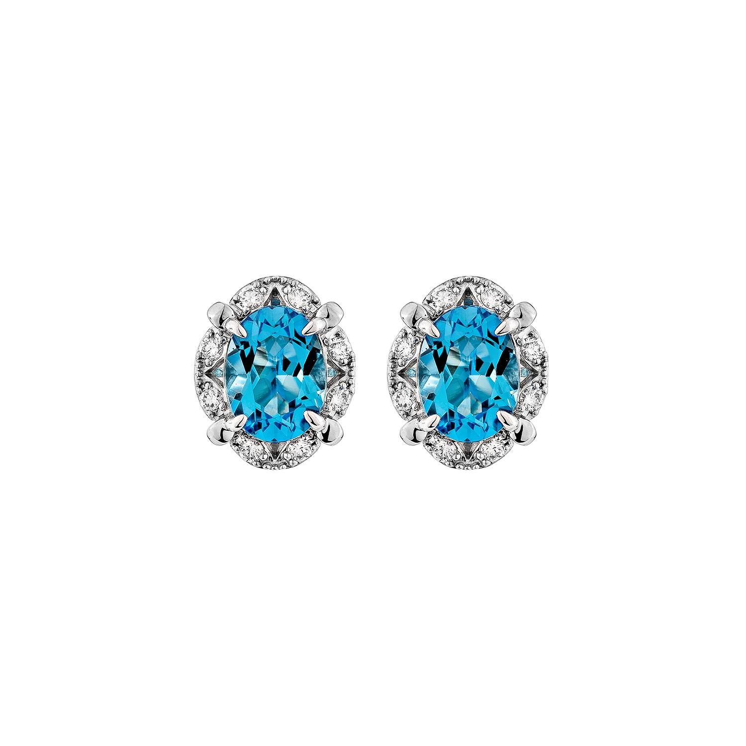 Moderno Sunita Nahata Topazio Blu Svizzero 3.11ct. Orecchini a perno in 14KWG con diamante. in vendita