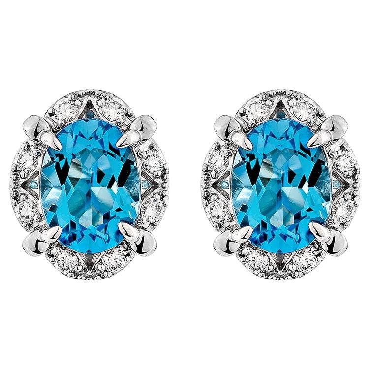 Sunita Nahata Swiss Blue Topaz 3.11ct. Stud Earrings in 14KWG with Diamond.