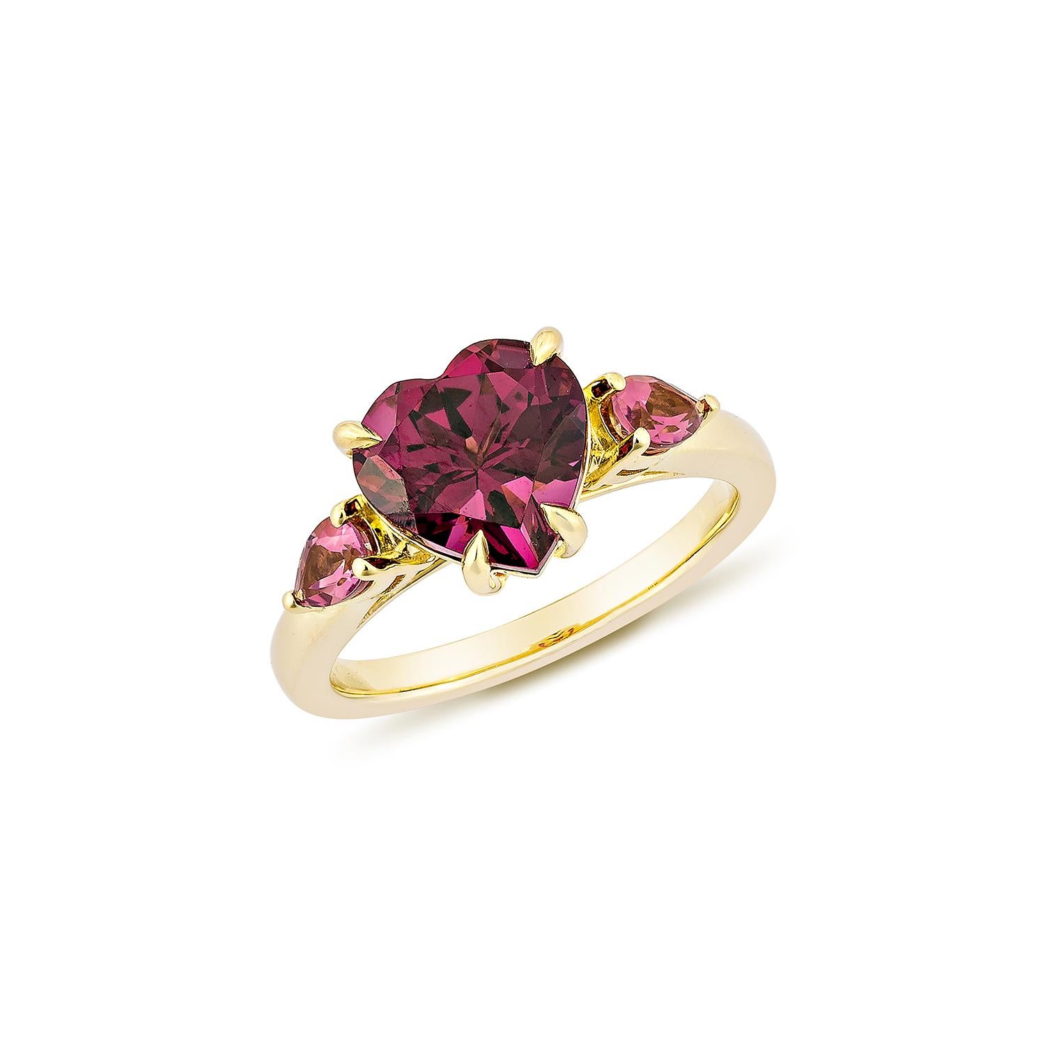 Contemporary Sunita Nahata Rhodolite and Pink Tourmaline 3.16ct. Fancy Ring in 18KYG. For Sale