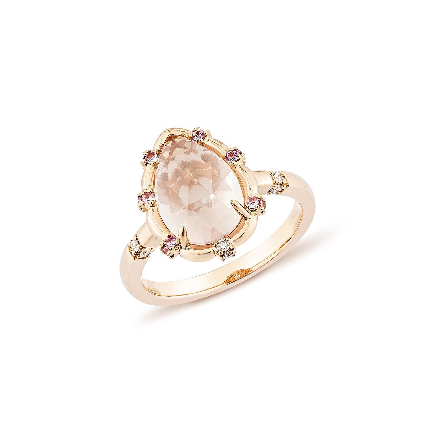 Contemporary Sunita Nahata  Rose Quartz 3.21ct. Ring in 18KRG with Sapphire & White Diamond. For Sale