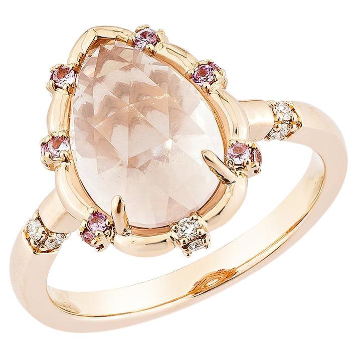 Sunita Nahata  Rose Quartz 3.21ct. Ring in 18KRG with Sapphire & White Diamond.