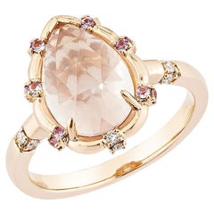Sunita Nahata  Rose Quartz 3.21ct. Ring in 18KRG with Sapphire & White Diamond.