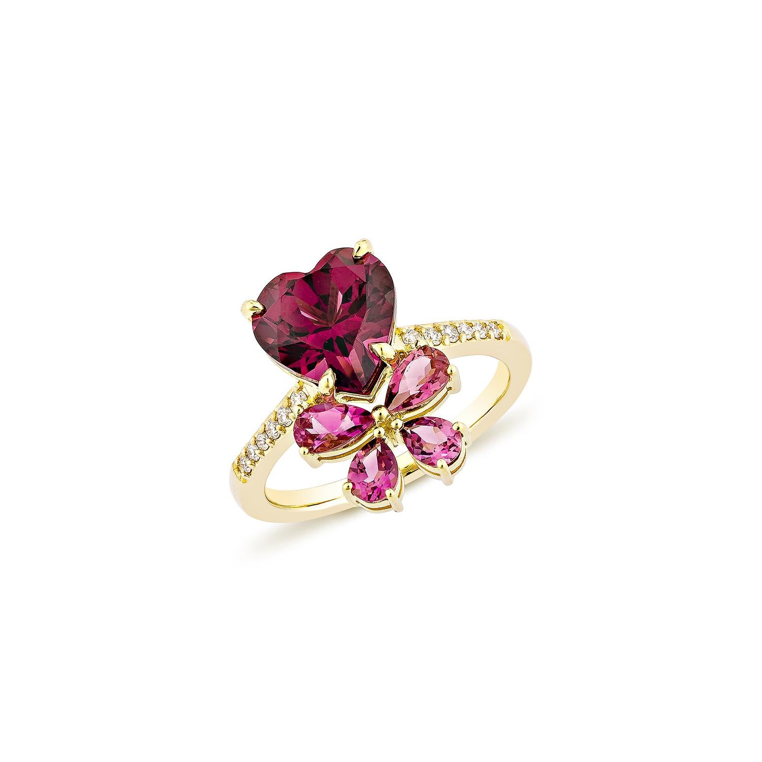 Sunita Nahata Rhodolith 3.22ct. Fancy Ring aus 18KYG mit Turmalin und Diamant (Zeitgenössisch) im Angebot