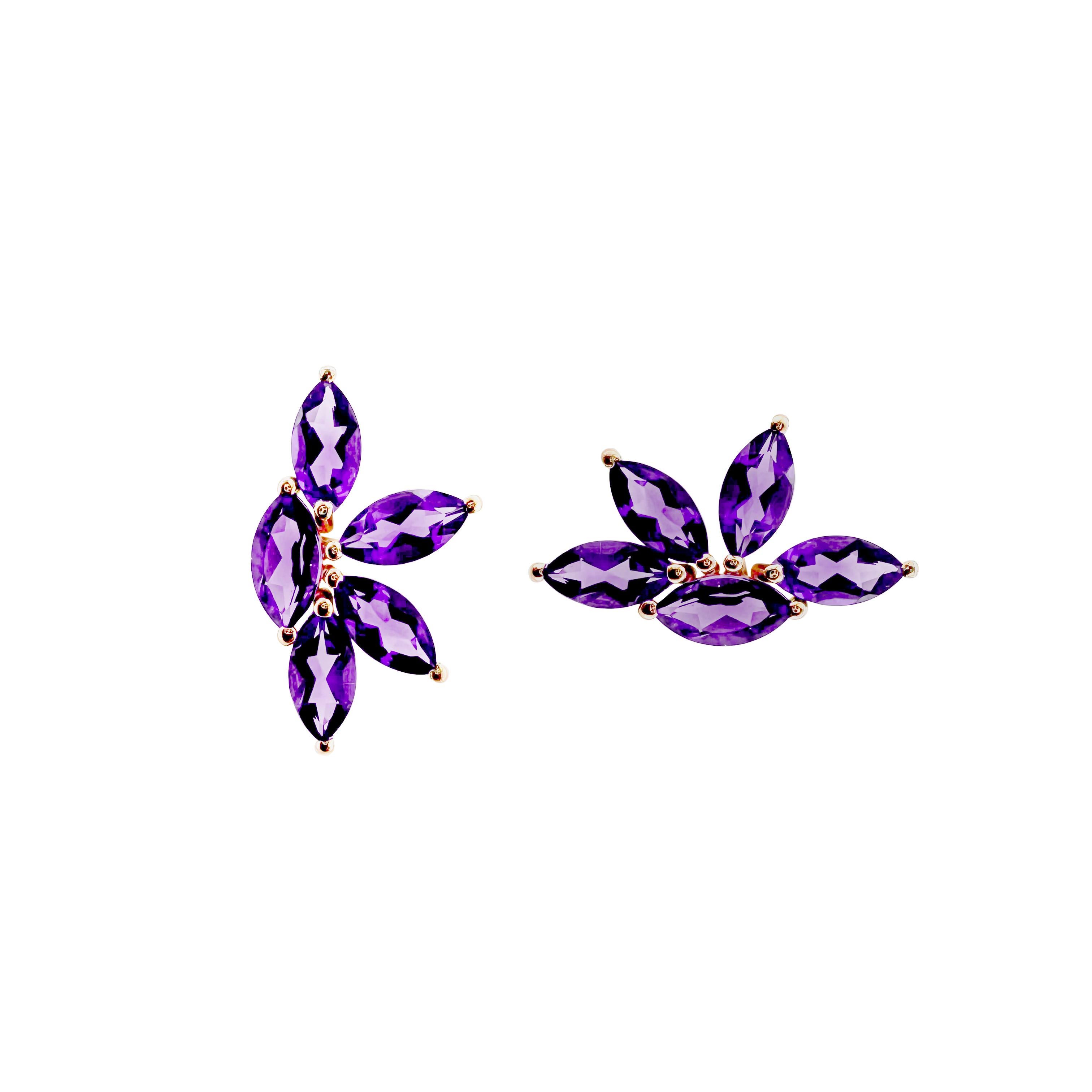 Taille Marquise Sunita Nahata Amethyst 3.25ct. Boucles d'oreilles en 14KRG. en vente